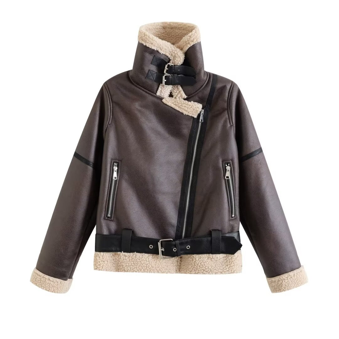 Women's American Street Fur Integrated Motorcycle Fashion Jackets