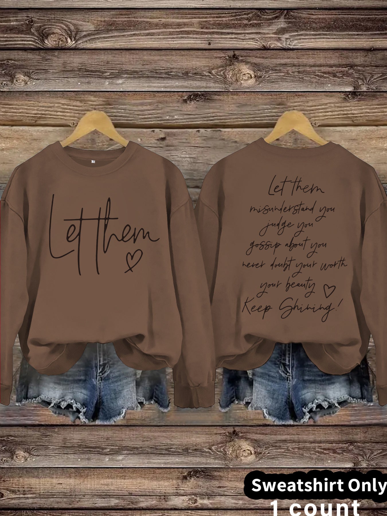 Women's Round Neck Letter Print Casual Loose Sweaters