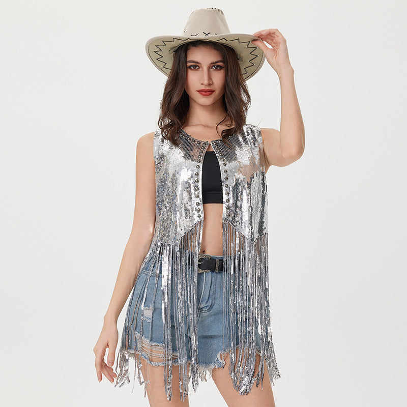 Women's Versatile Sequin Tassel Carnival For Vests