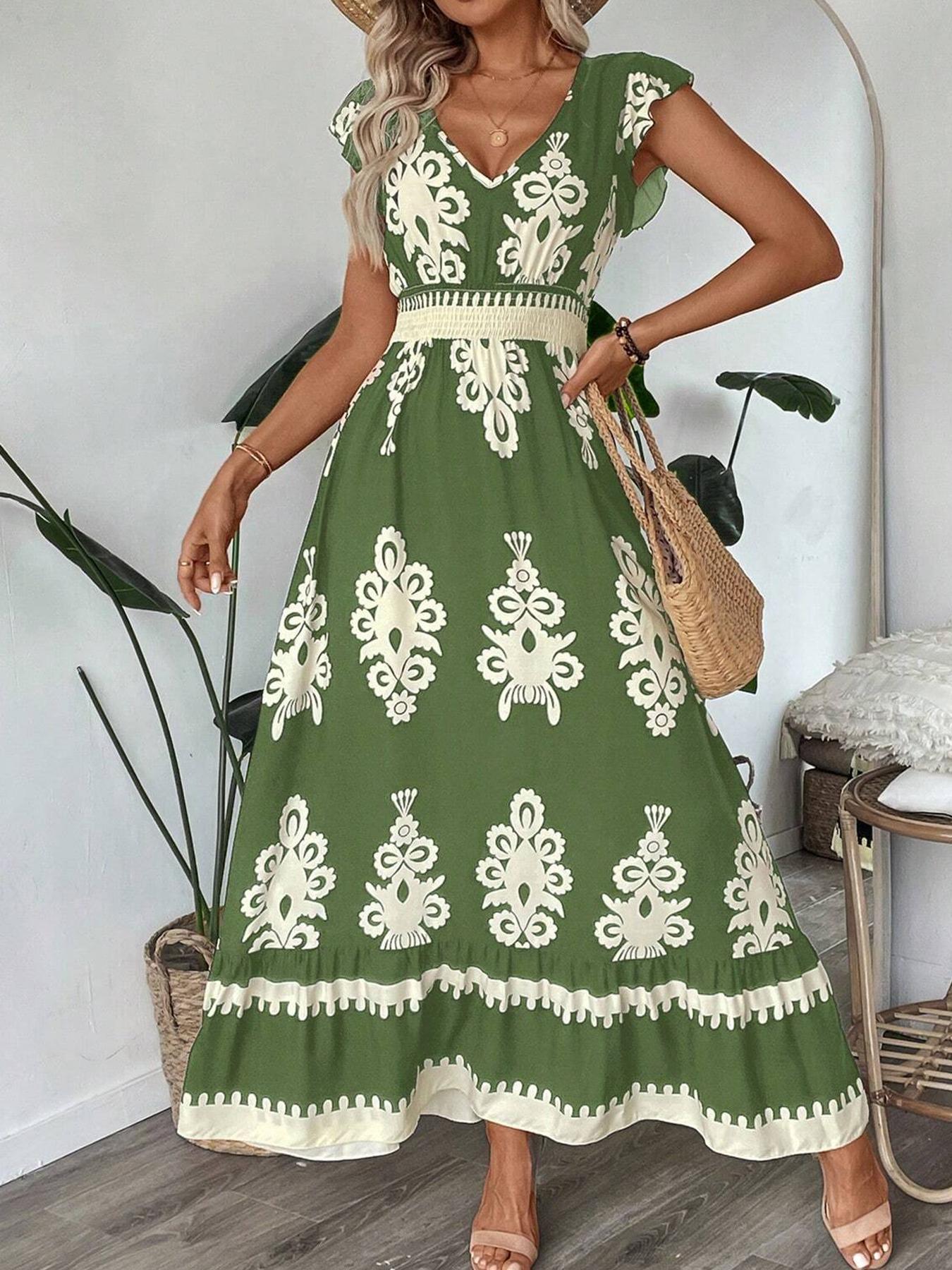 Women's Summer Fashion Printed Waist Long Clothing