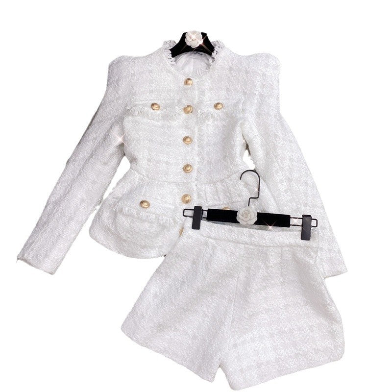 Classic Style White Shiner Tweed Two-piece Suits