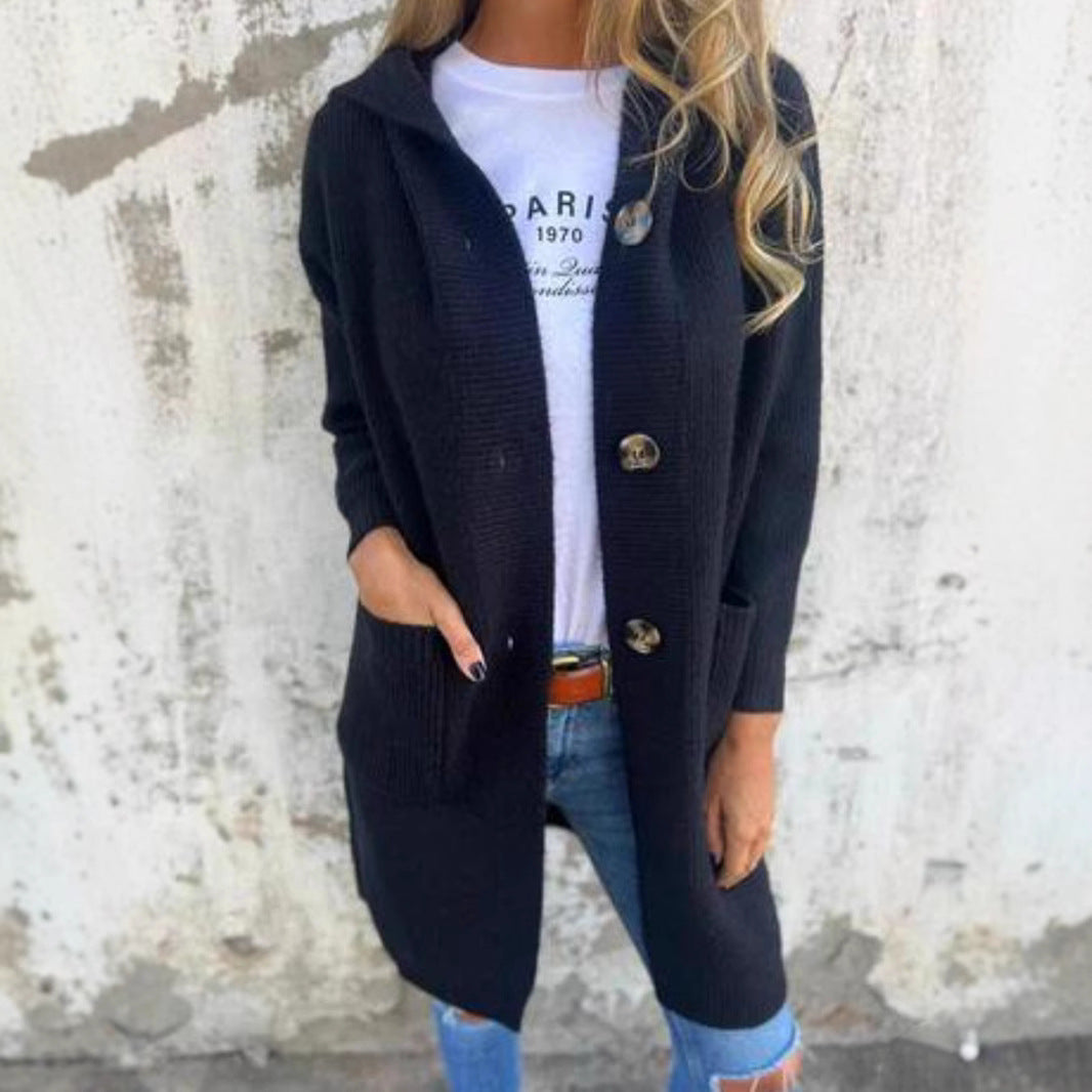 Women's Fashion Long Hooded Knitted With Pocket Sweaters