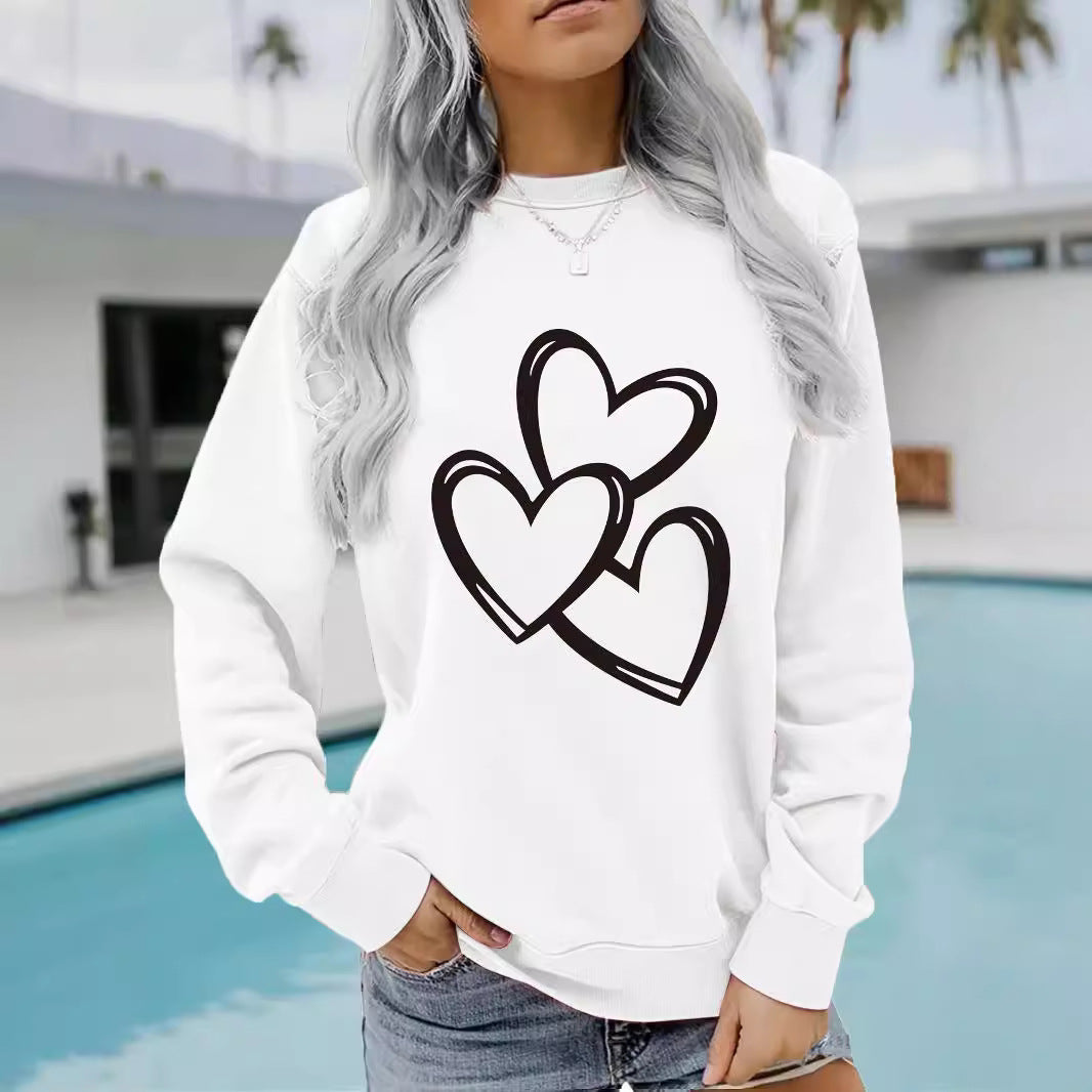 Women's Casual Long-sleeved Round Neck Valentine's Day Printed Women's Sweater, Sweater
