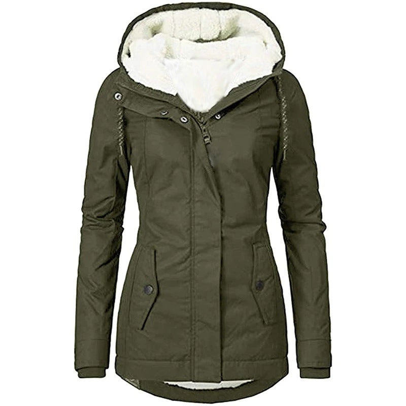Casual Solid Color Mid-length Commuter Fleece Padded Female Charge Coats