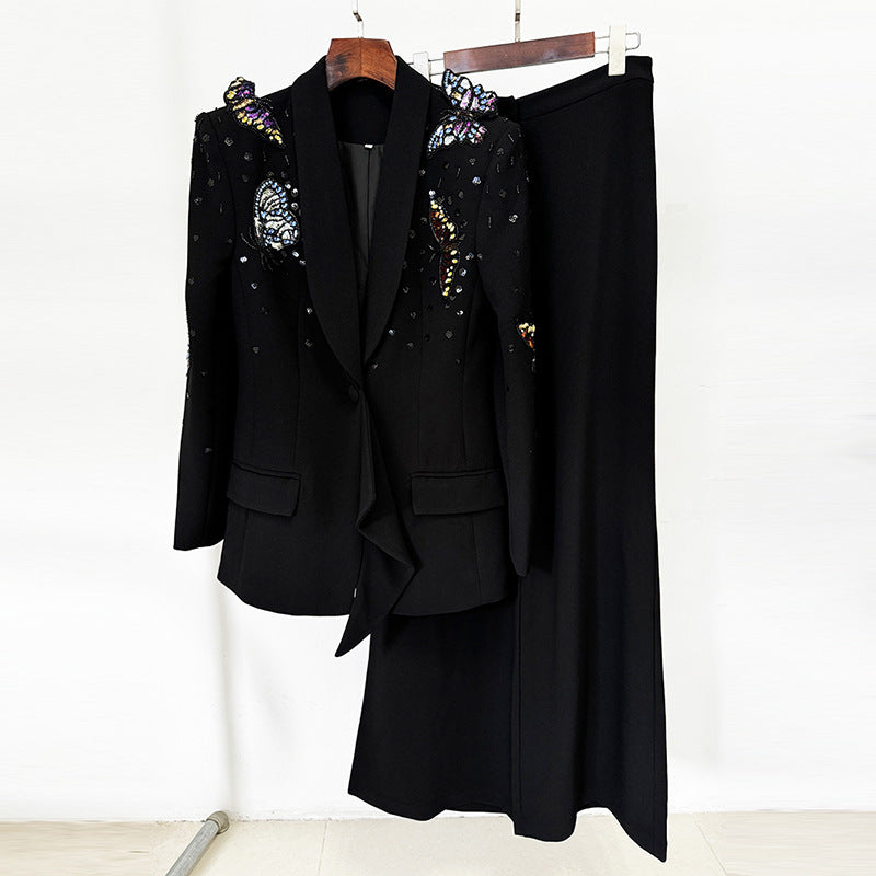 Three-dimensional Butterfly Beads Rhinestones Two-piece Set Fashion Casual Suit
