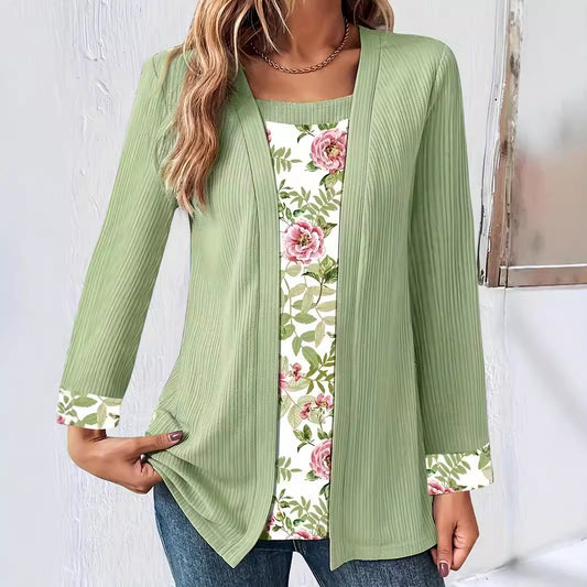 Women's Solid Color Printing Stitching Faux Two-piece Set Women's T-shirt