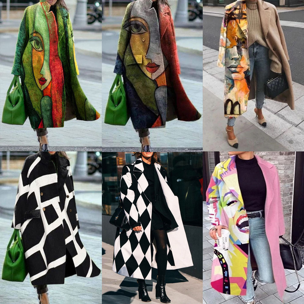 Women's Autumn Color Matching Plaid Long Sleeve Coats