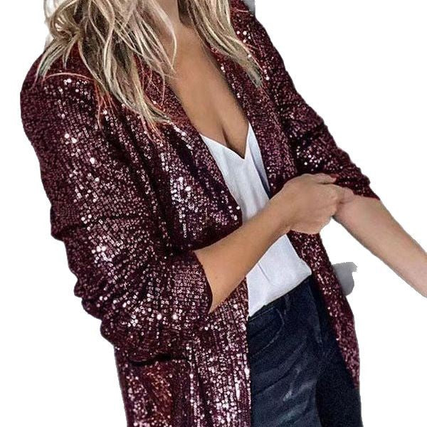 Women's Beautiful Sequined Long-sleeved Elegant Small Suits
