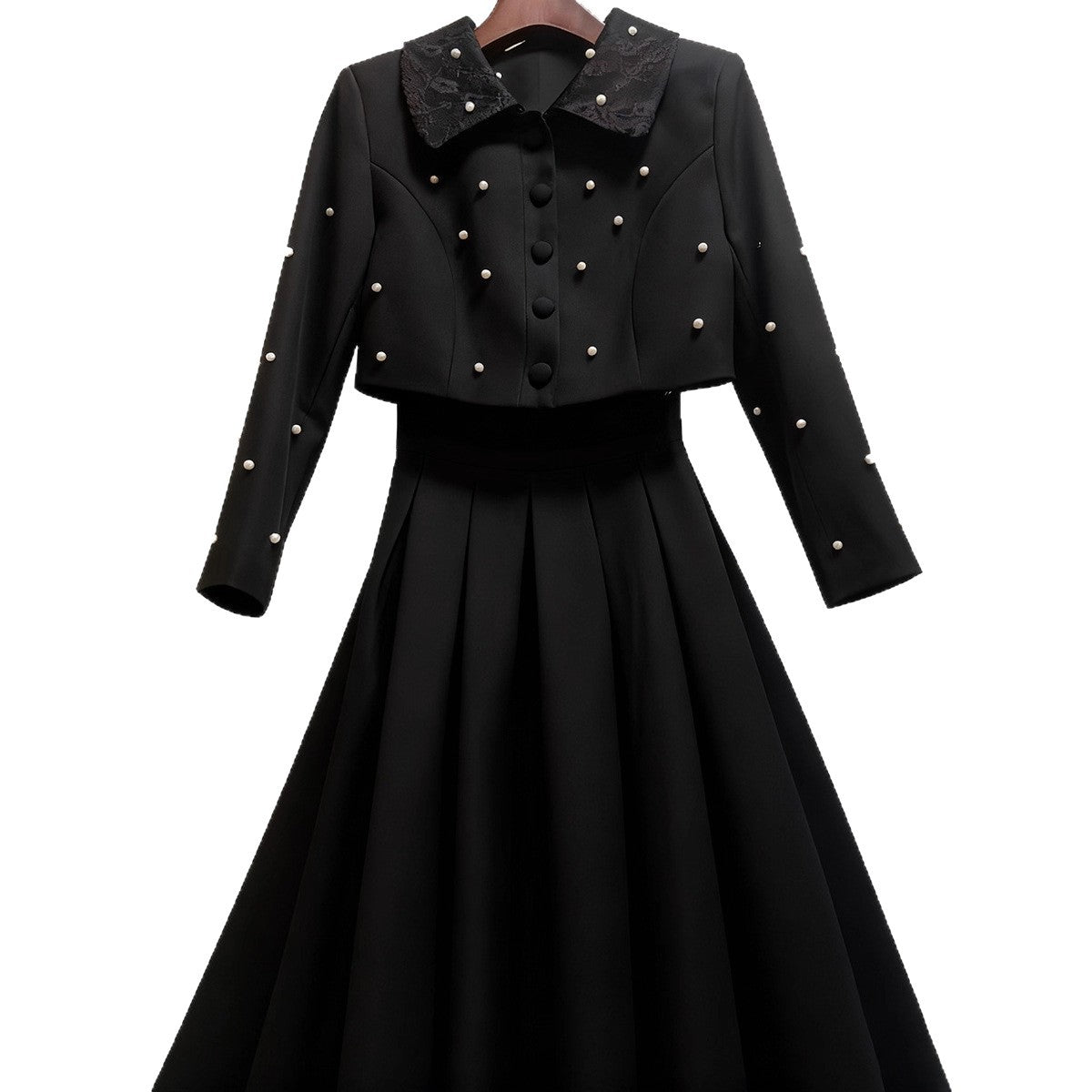 Women's Slim Long Dress Temperament Pure Color Beaded Suits