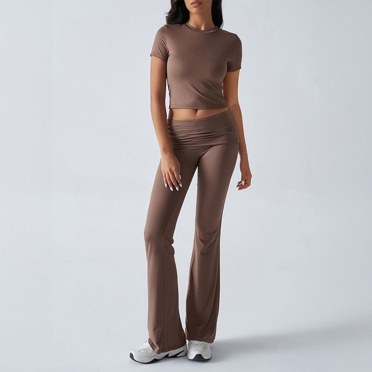 Women's Solid Color Short-sleeved High Waist Trousers Fashion Casual Suit