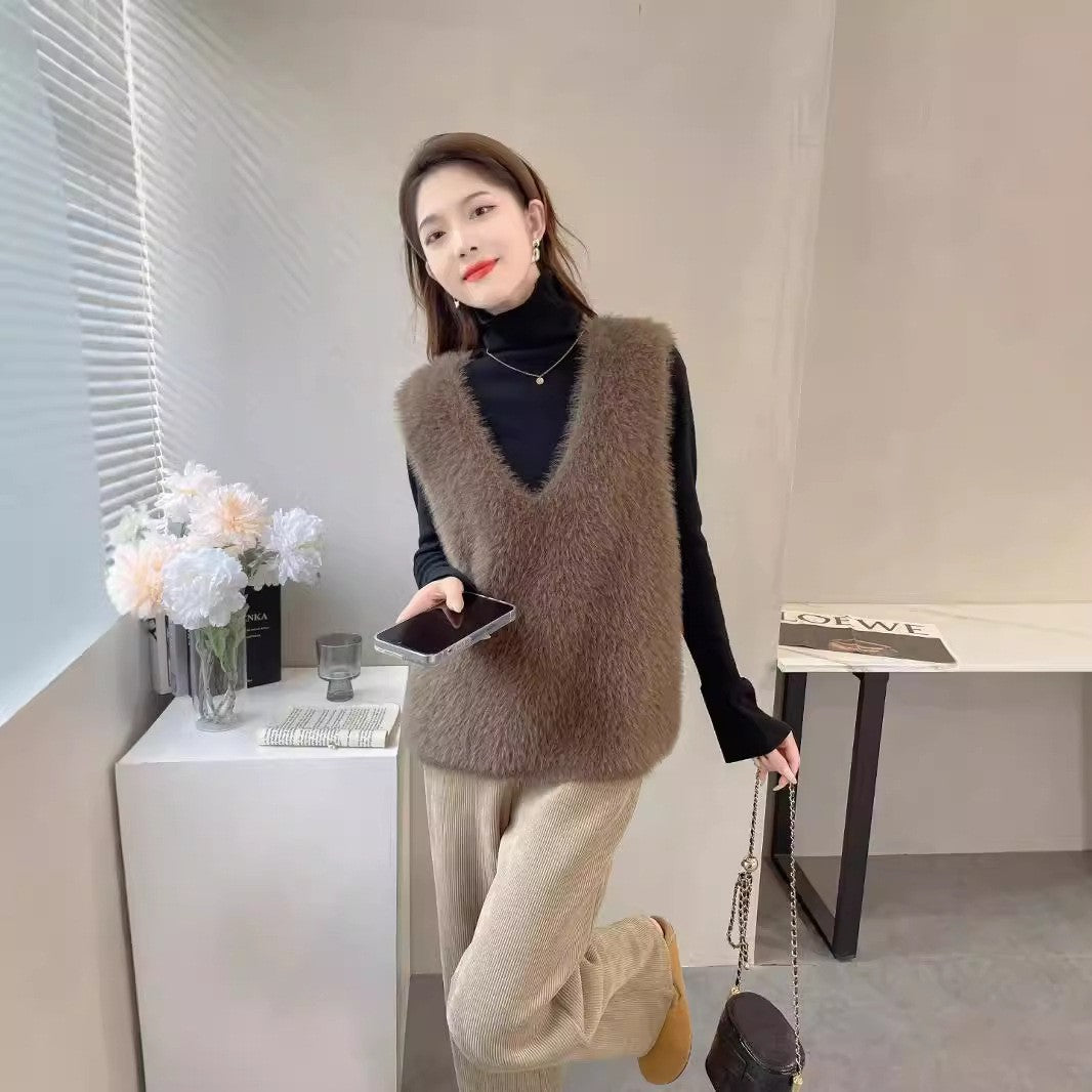 Women's Knitted Solid Color Pullover Sleeveless Fashionable Women's Vest