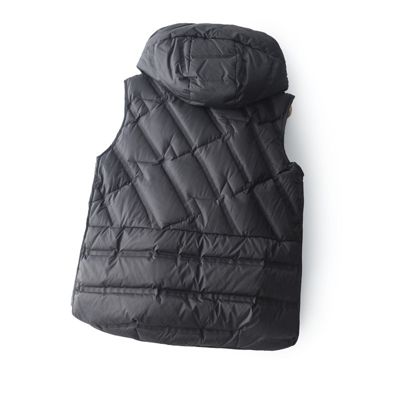 Women's Lightweight Warm Seamless Adhesive Hooded Down Sleeveless Vests