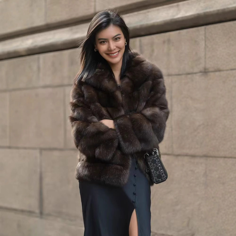 Starry Sky Zibeline Imitation Fur Stand Coats