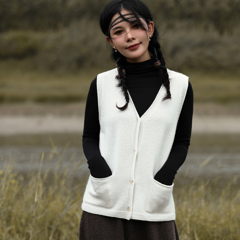 Women's Simple Pure Wool Knit Sleeveless Vintage Vests