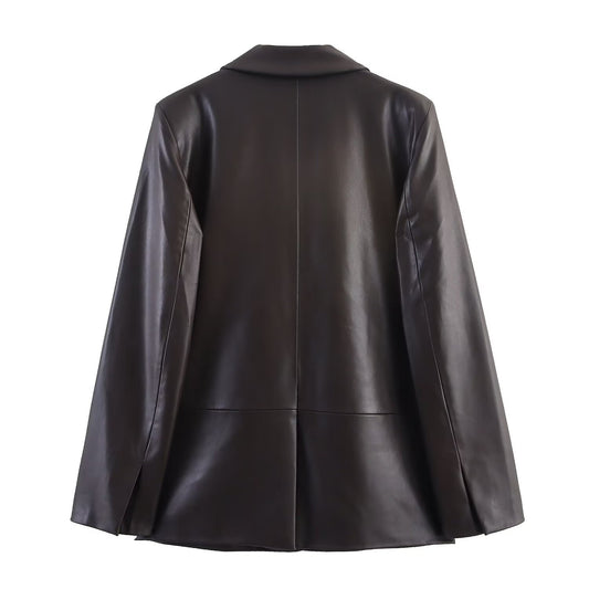 Women's Autumn Fashion Temperament Straight Leather Coats