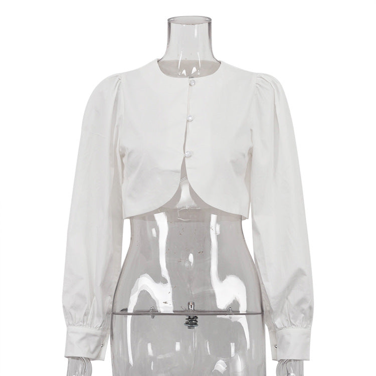Women's Simple Niche Design Cotton Shirt Round Blouses