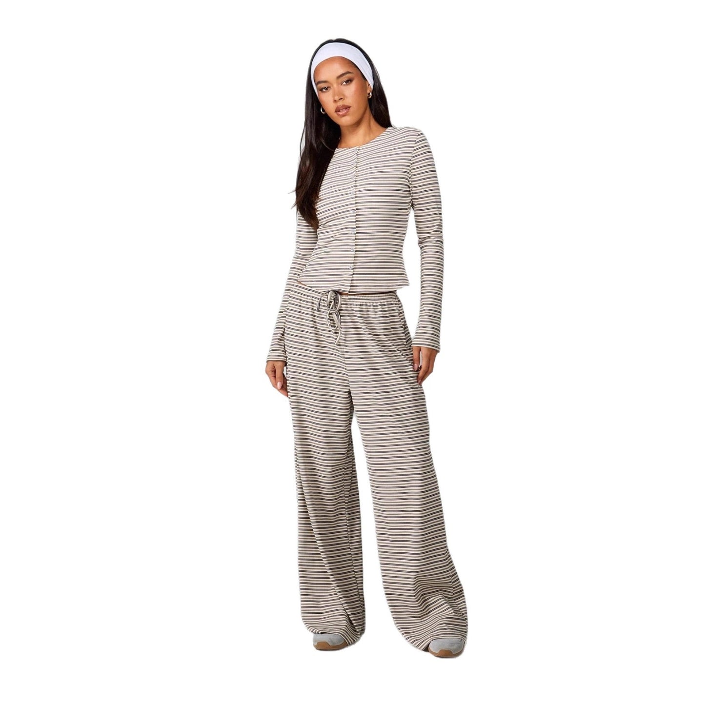Women's Button Long Sleeve Drawstring Trousers Casual Suits