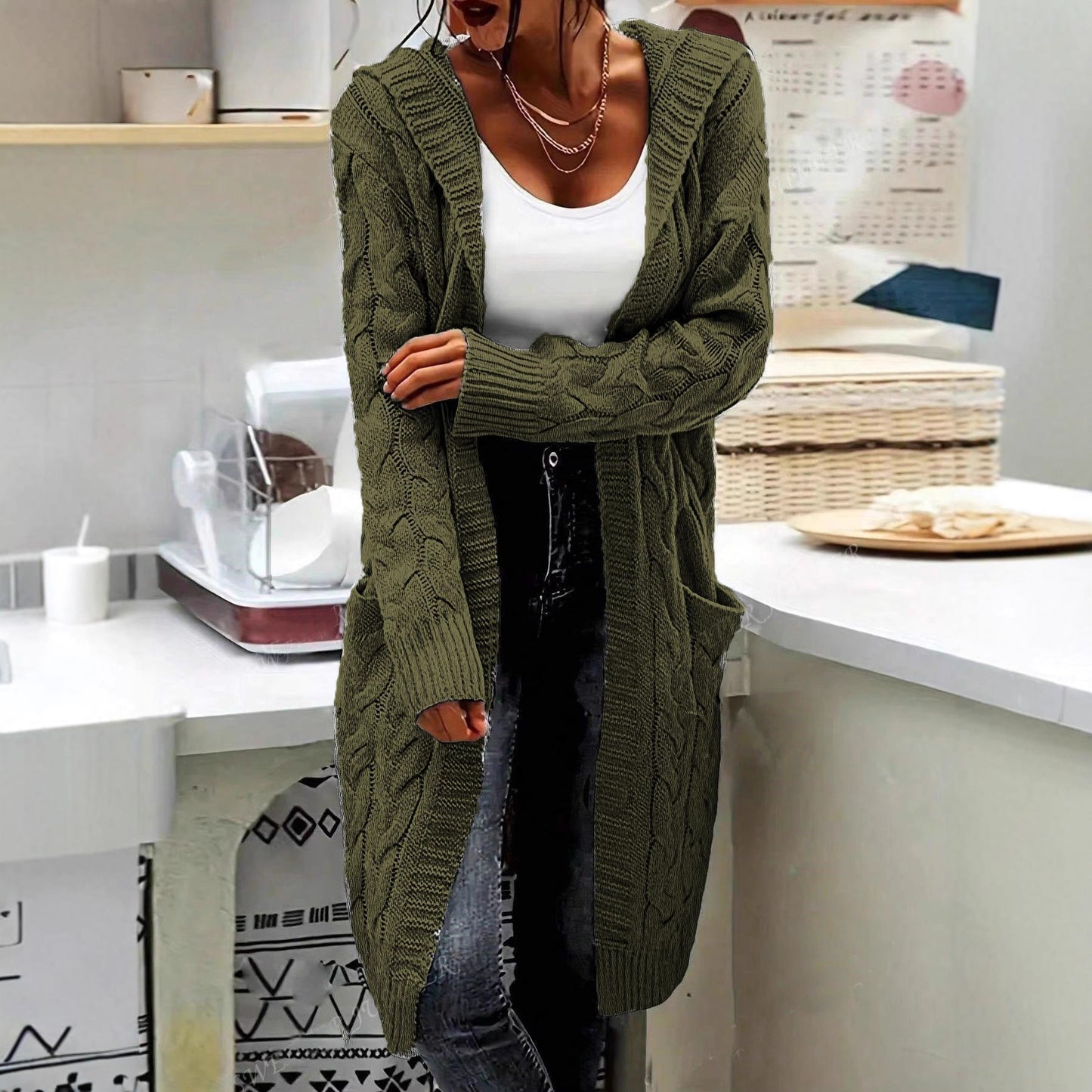 Women's Versatile Classy Hooded Twist Pocket Knitwear