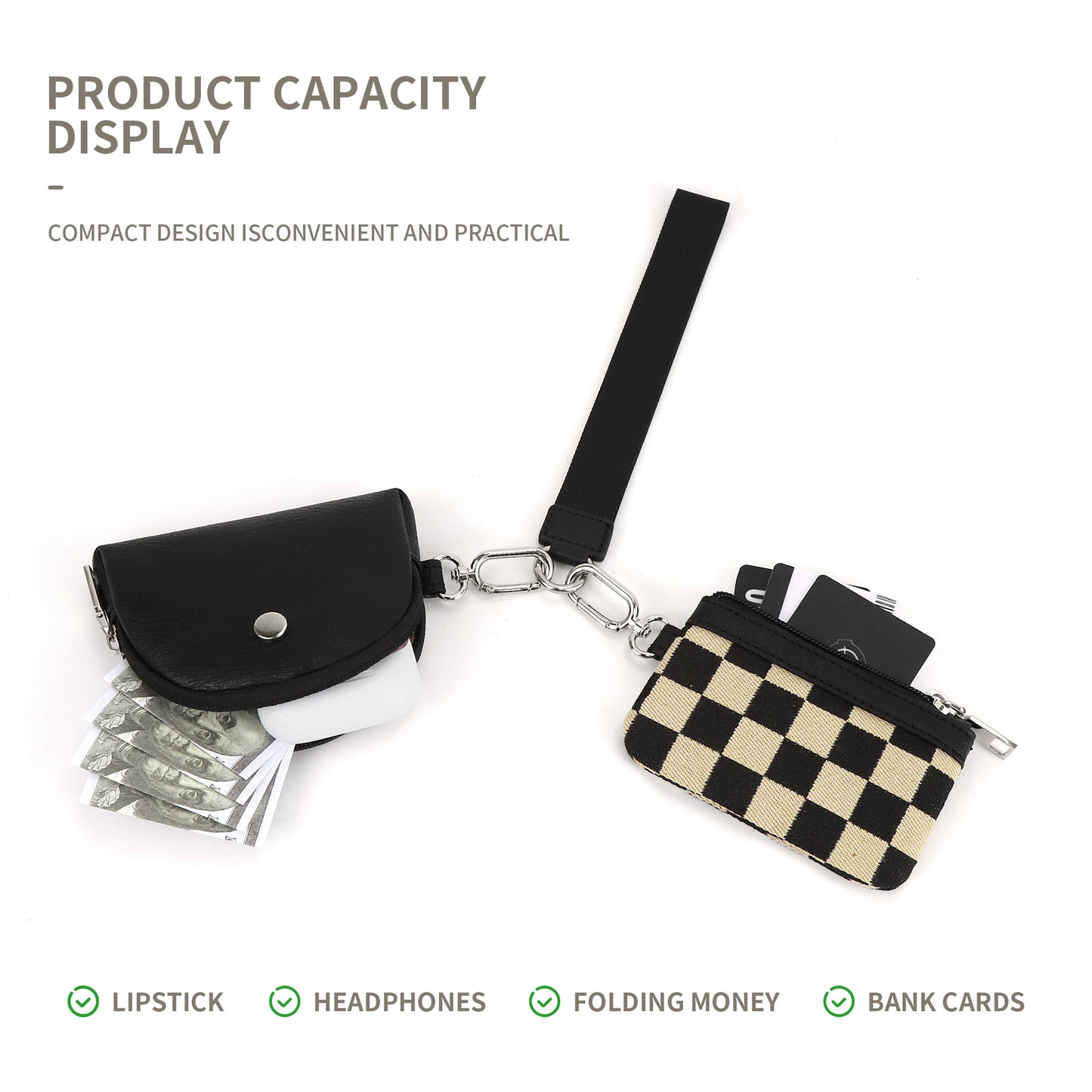 Women's Fashion Chessboard Wrist Portable Simple Mini Card Holder