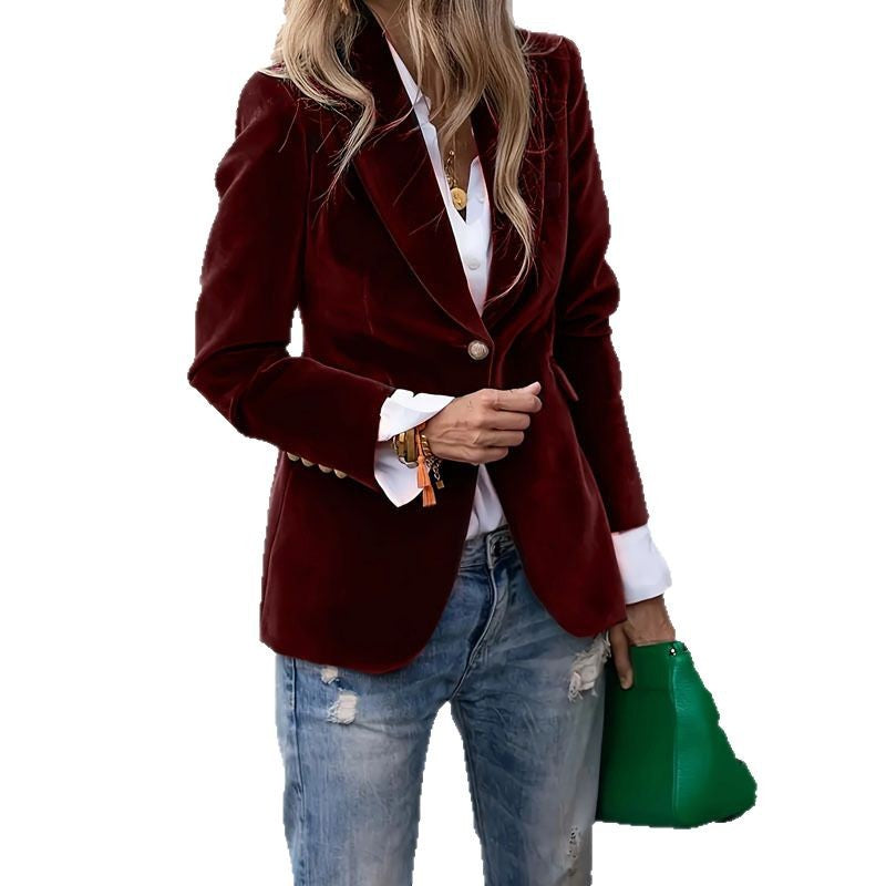 Women's Elegant Small Gold Veet Spring Blazers