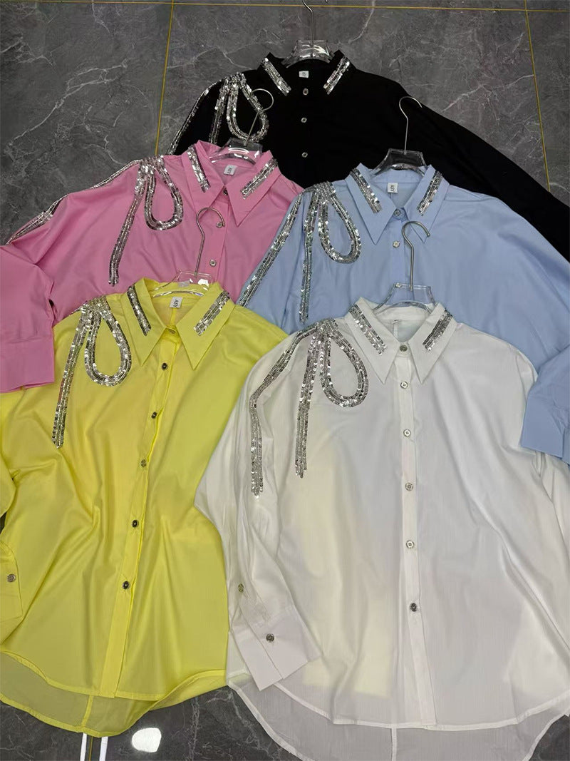 Sequin Embroider Elegant Shoulder Sequined Texture Blouses