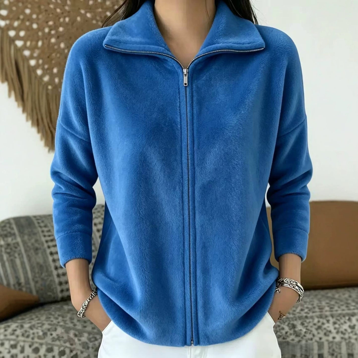 Veet Solid Color Loose Zip Easy Women's Sweater, Sweater