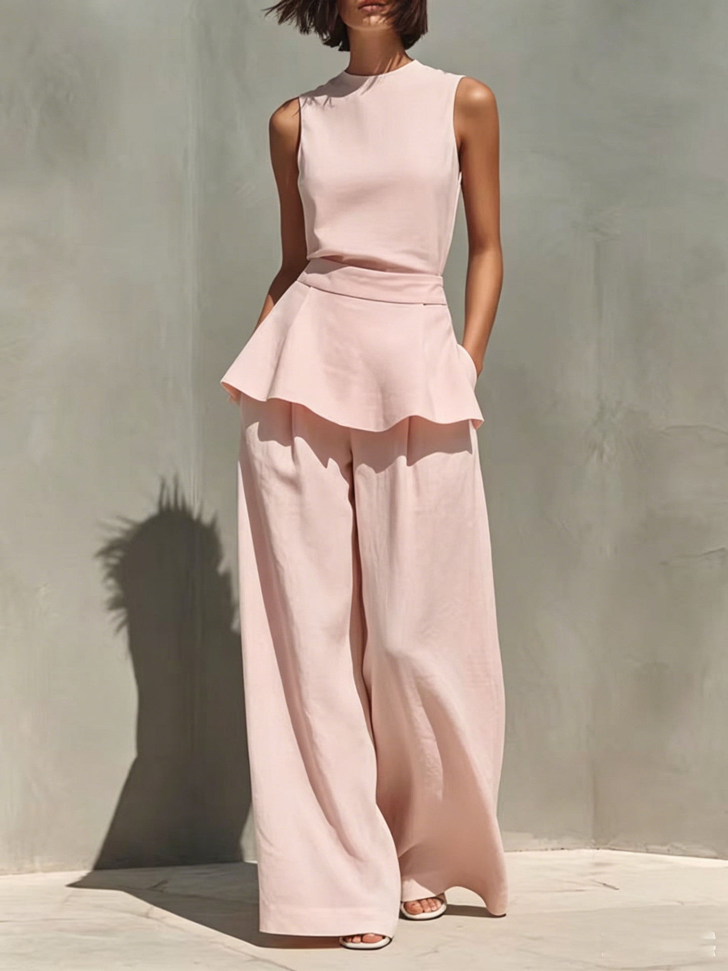 Women's Sleeveless Waistcoat Cotton Linen Two-piece Fashion Casual Suit