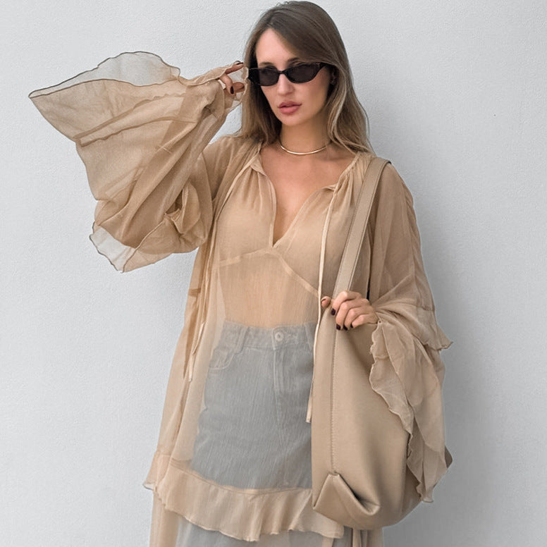 Women's Ruffled Dress Fashion Sun Protective Long Dresses