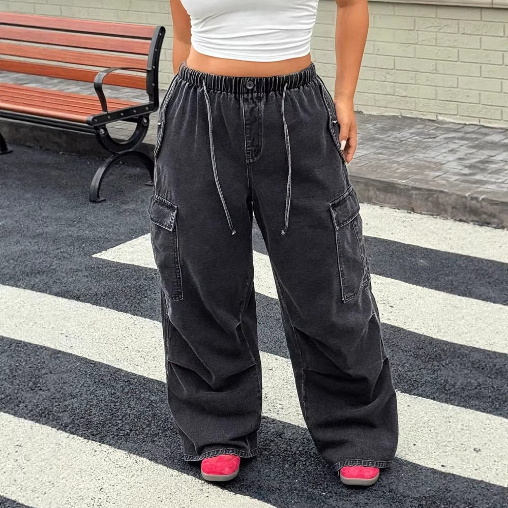 Oversized Cargo Distressed Drawstring High Waist Loose Women's Jeans