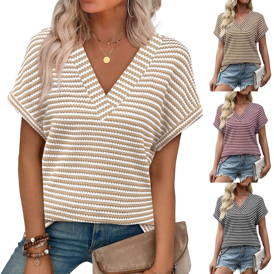 Women's Summer Striped Pineapple Plaid Loose Sleeve Women's T-shirt