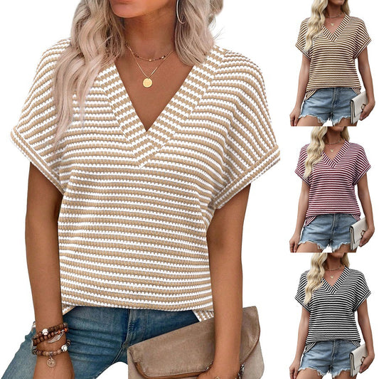 Women's Summer Striped Pineapple Plaid Loose Sleeve Women's T-shirt
