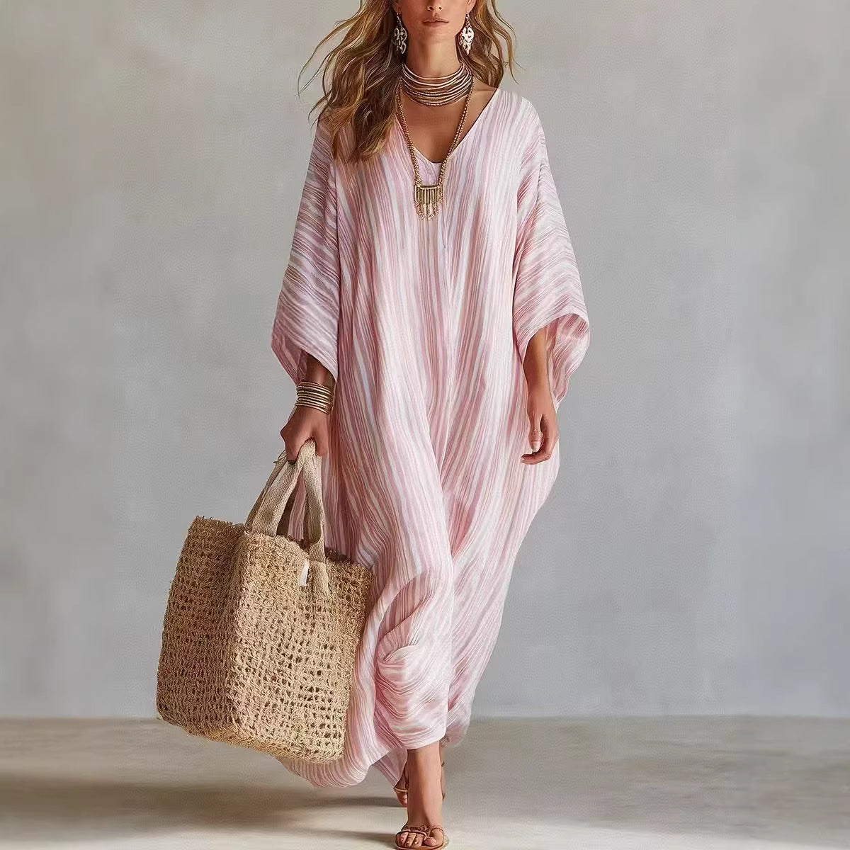 Women's Summer Digital Printed Half Sleeve Kraft Tan Dress