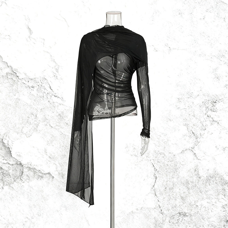 Color T-shirt Niche Mesh Irregular Shawl Design Blouses