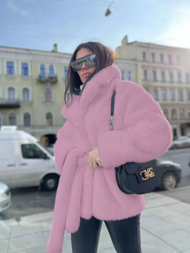Women's Temperament Lapel No Belt Artificial Fur Coats
