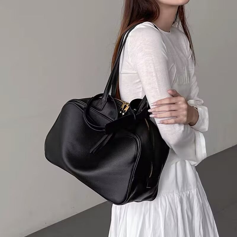 Retro Large Capacity Pillow Litchi Grain Layer Leather Armpit Bags