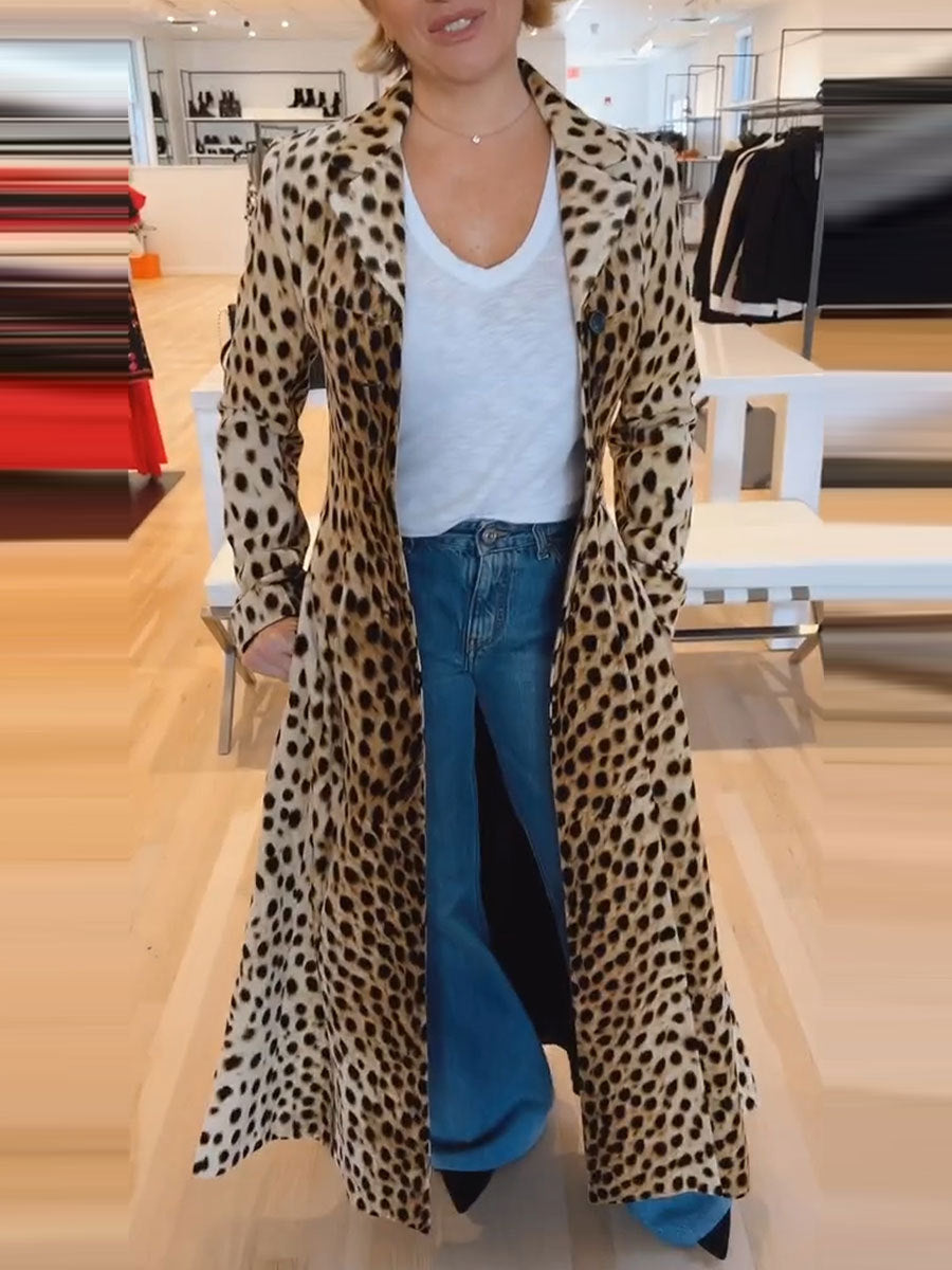 Women's Elegant Extended Lapel Leopard Print Casual Coats