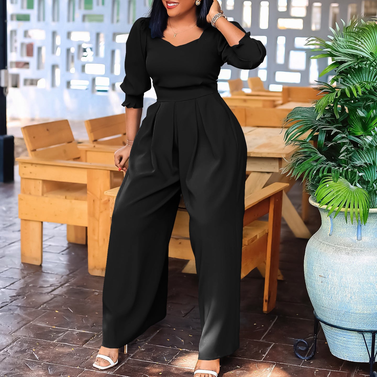 Women's Winter Long Sleeve Solid Color Loose Wide Pants