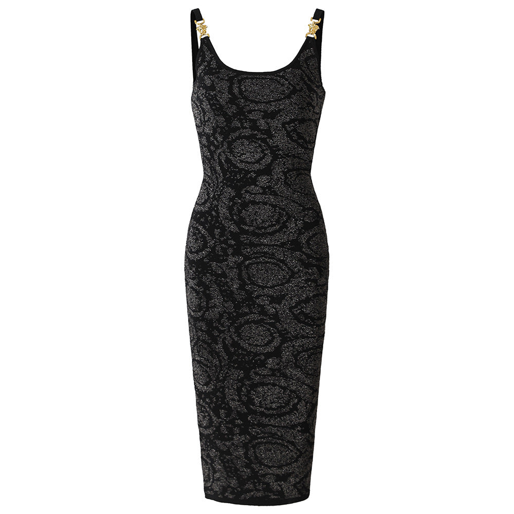 Dress Metal Buckle Flattering Waist Trimming Knitted Sexy Dresses