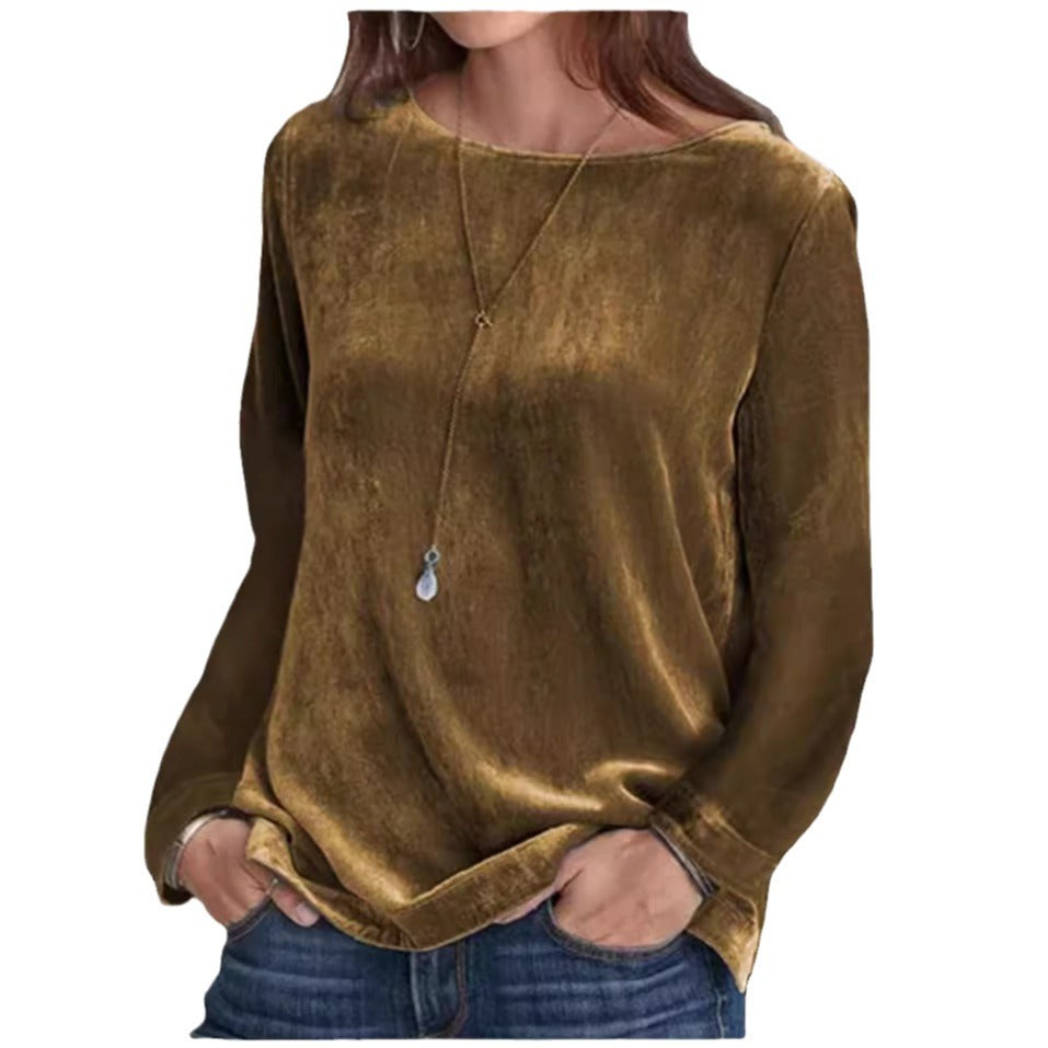 Solid Color Veet Round Neck Pullover Women's Sweater, Sweater