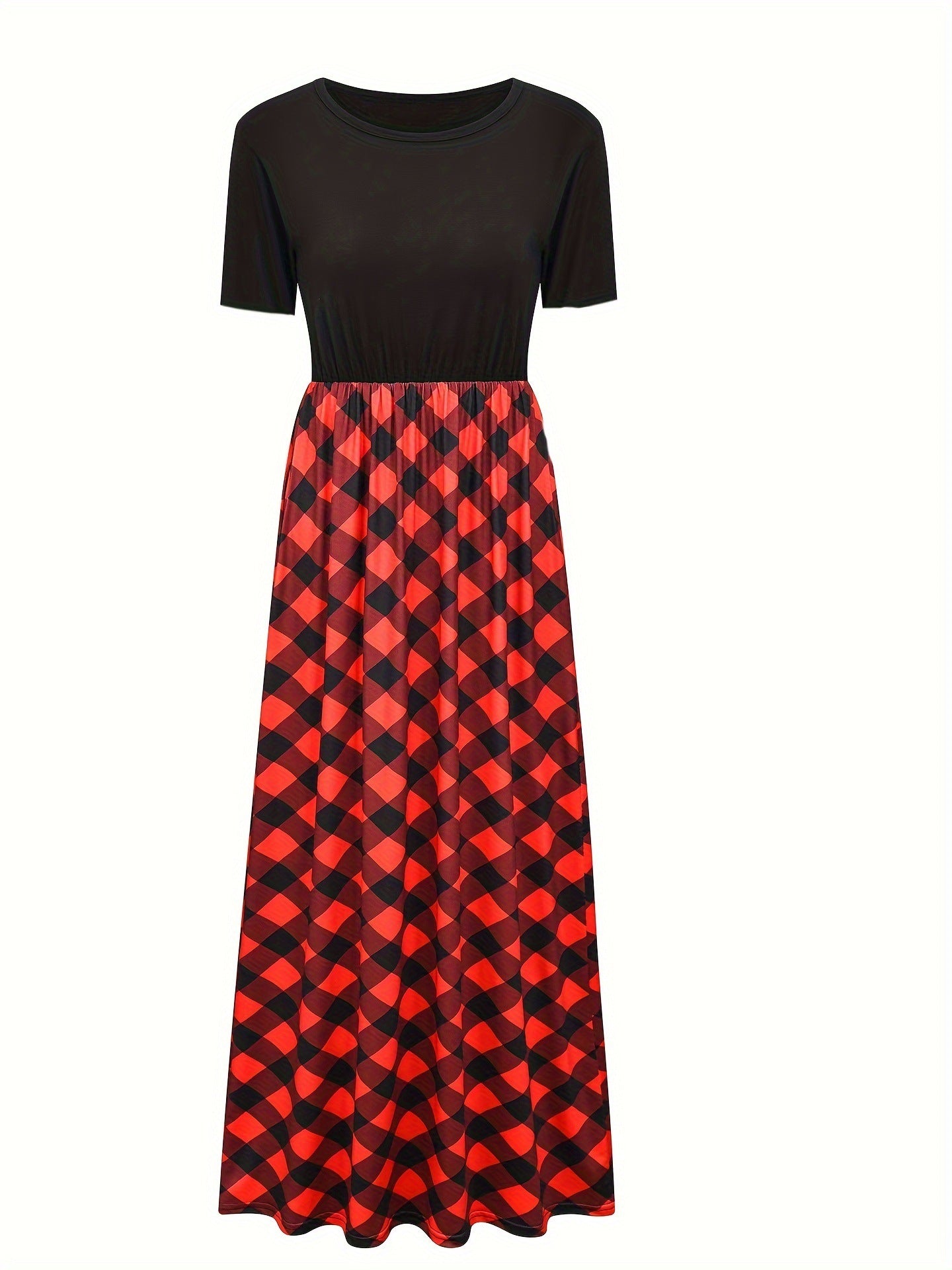 Women's Stitching Contrast Color Check Fashion Casual Dress