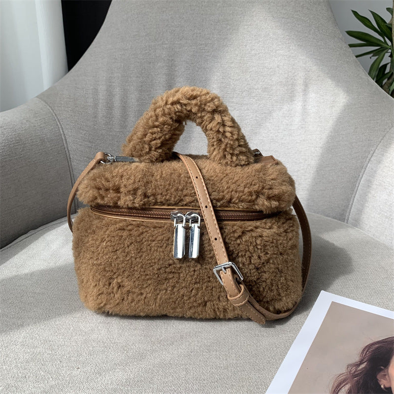 Women's Grain Wool Retro Portable Box Design Handbags