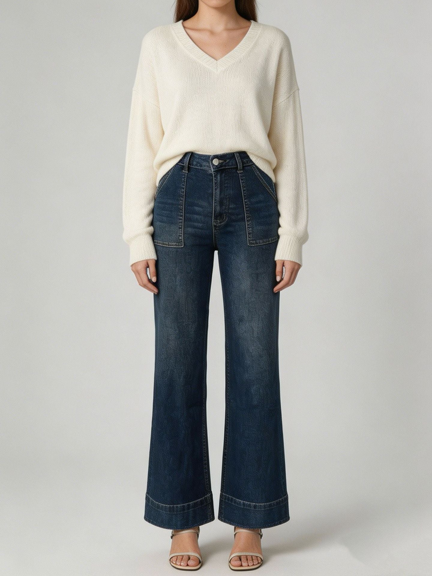 Women's Waist Wide Leg Leisure Loose Washed-out Women's Jeans