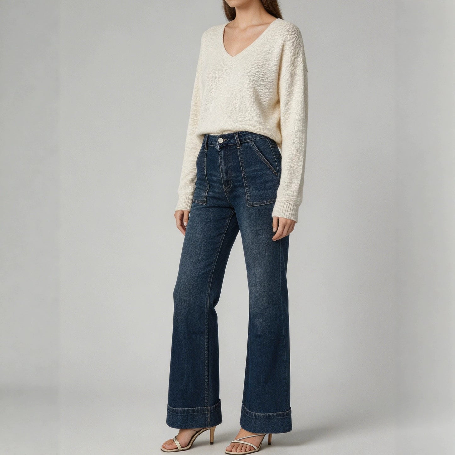 Women's Waist Wide Leg Leisure Loose Washed-out Women's Jeans