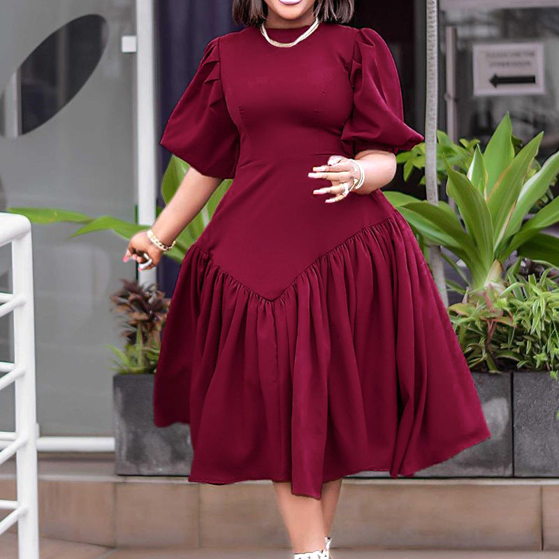 Women's Pleated African Fashion Puff Sleeve Dress