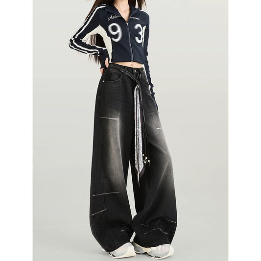 Women's Waist Wide Leg Autumn Fashion Hot Design Sense Jeans