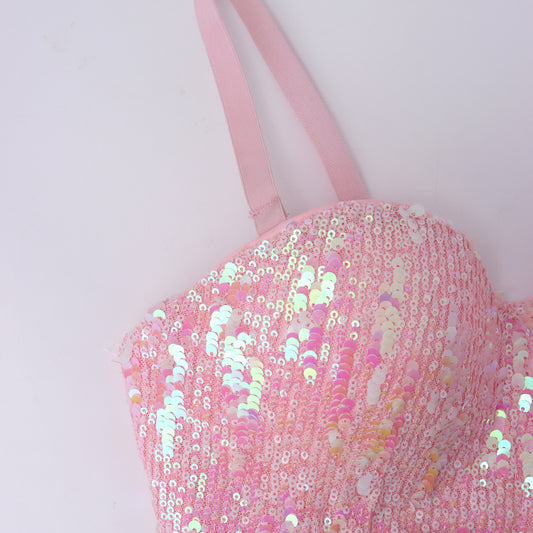 Women's Hot Colorful Sequins Fishbone Bra Underwear Tops