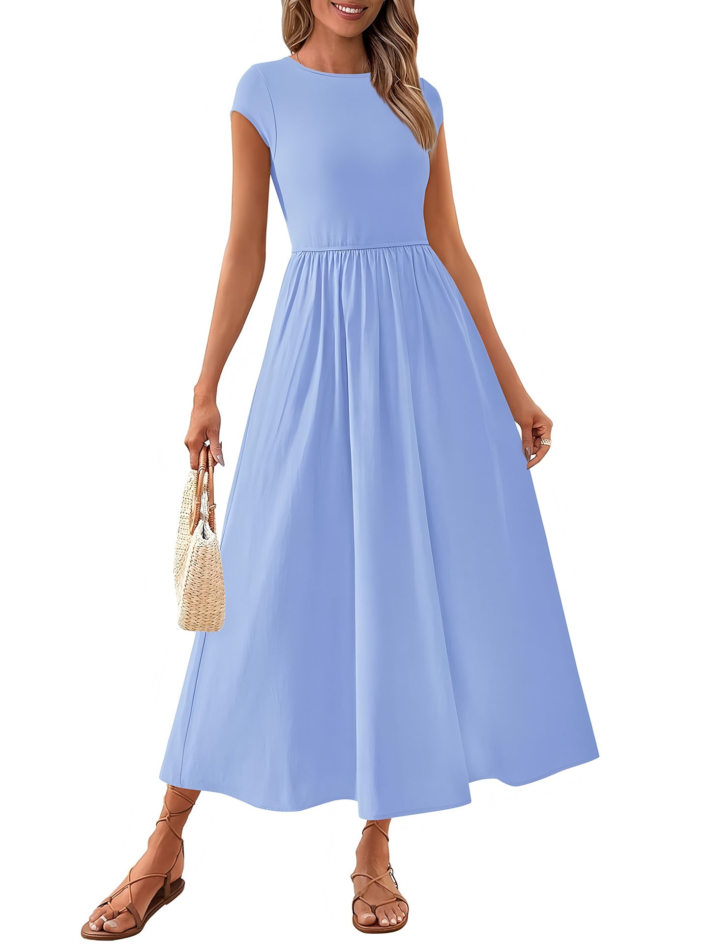 Women's Casual Seaside Vacation Style Cap Sleeve Stitching Dress