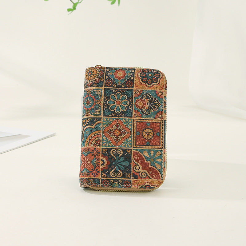 Soft Wood Grain Long Zip Mobile Phone Bags