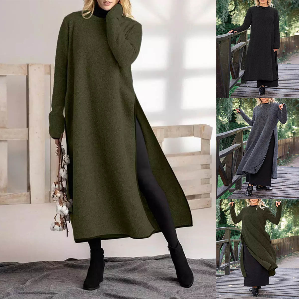 Autumn Loose Oversized Knit Lace Dress Brushed Women's Sweater, Sweater