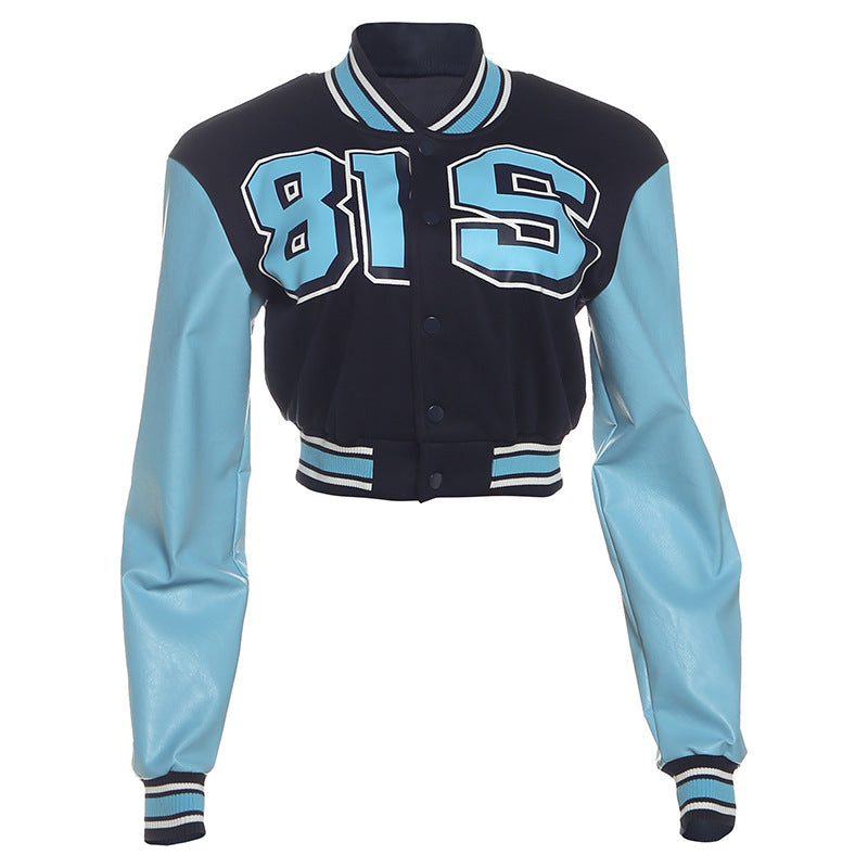 Women's Fashion Personalized Leather Stitching Long Sleeve Waist Trimming Jackets